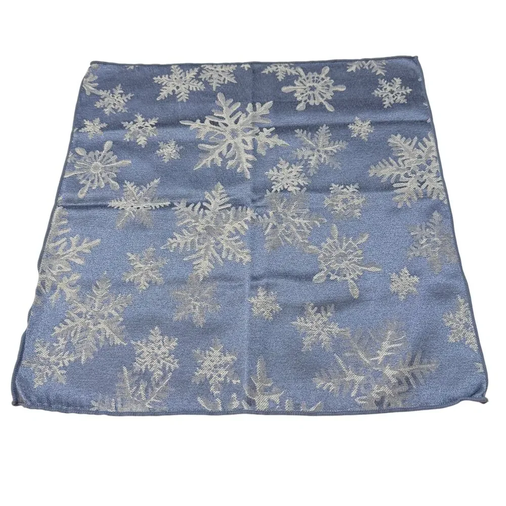 Holiday Satin Jacquard Fabric Textured Snowflakes Blue Square Napkins‎ Set of 4